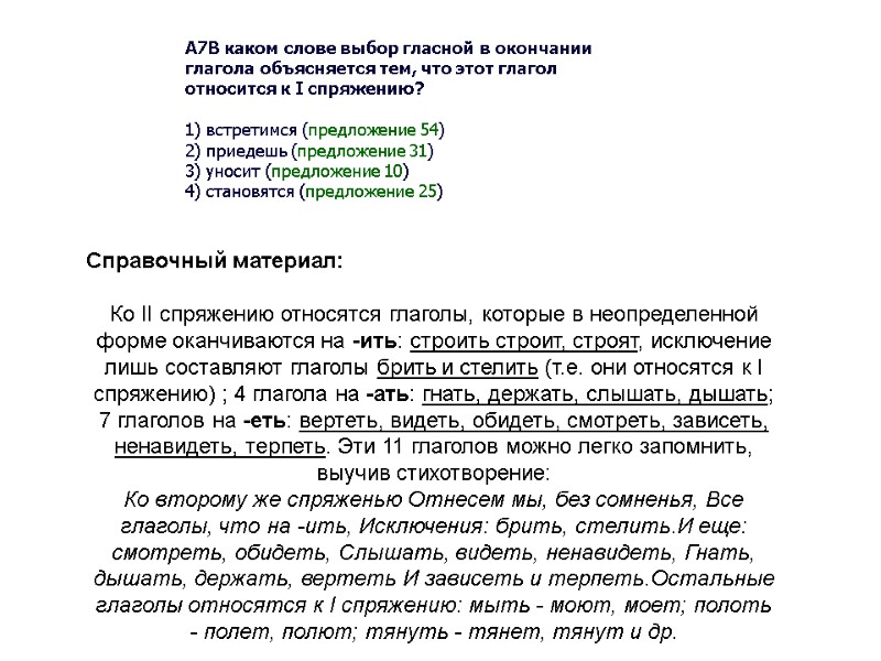 A7В каком слове выбор гласной в окончании глагола объясняется тем, что этот глагол относится